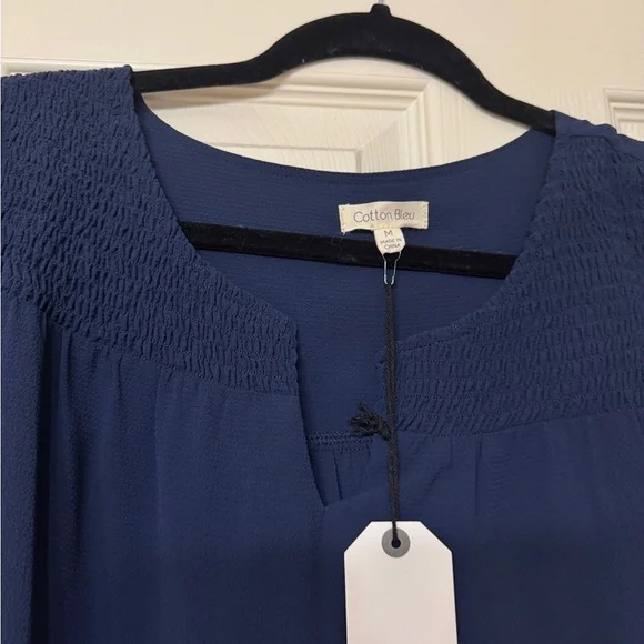 Women's Navy Ruffle Sleeve Top - Picture 4 of 4
